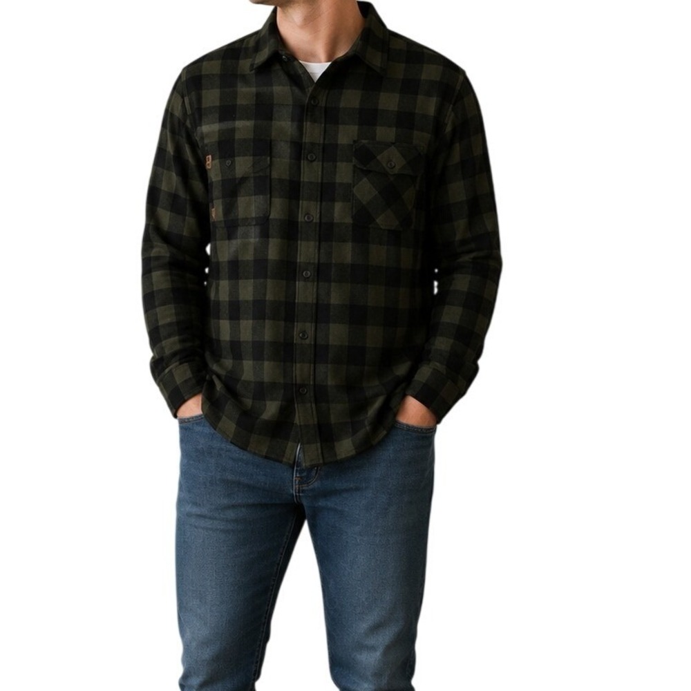 Legendary Whitetails Green Black Buffalo Plaid Fleece Lined Shacket Men's 2XL